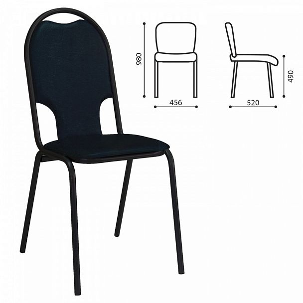 Стул для посетителей РС02М, черный каркас, кожзам черный - Вид 1