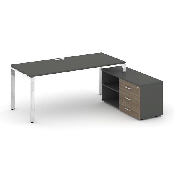 Style Project Direct Lux Стол письменный с греденцией правой M-SN-6P.SRG-024.M(R) Антрацит/Антрацит/Вяз Благородный/Нержавеющая Сталь/Хром 1580*800*750 - Вид 1