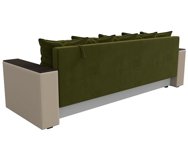 Диван прямой Дубай Лайт полки слева (основа микровельвет зеленый, компаньон экокожа бежевая) - Вид 6