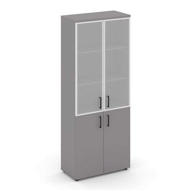 Стайл Проджект Шкаф высокий широкий (2 низких фасада ЛДСП + 2 средних фасада стекло сатин в раме) SN - Вид 1