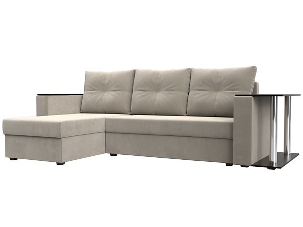 Угловой диван Атланта Лайт левый (полностью микровельвет бежевый) - Вид 1