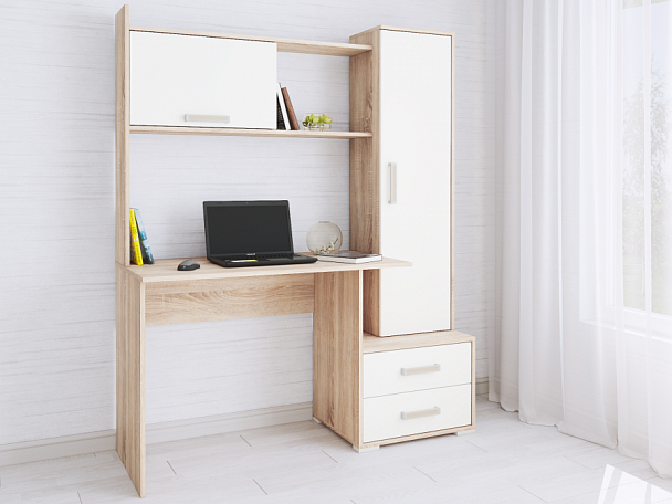 Стол компьютерный Квартет-9 (1716х1400х550) дуб сонома/белый - Вид 1