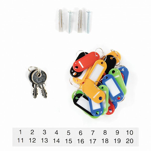 Шкафчик (Ключница) на 20 ключей BRAUBERG, 200х160х80 мм, с замком, +20 брелоков, серый, 290337 - Вид 7