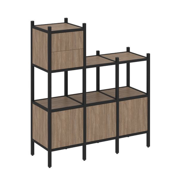 Loft Прямой стеллаж наборный VR.L-13 Дуб аризона/Чёрный металл 1278*446*1458 - Вид 1