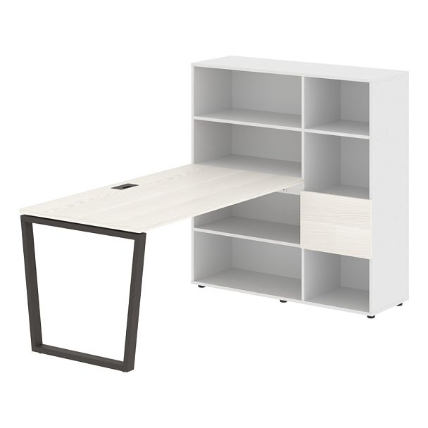 Стол-стеллаж EVRST 1215 Ясень Траун/Мокко/Белый 1990х1250х1355 EDIS - Вид 1