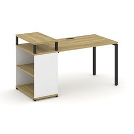 Concept Стол рабочий с опорным стеллажом с верх. горизонтом  CN.SP-206 Дуб Винченцо/Белый Бриллиант/Металл Черный 1600*720*917 - Фото предпросмотра