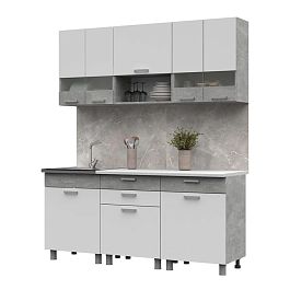 Кухня Денвер 1,8 Фасад БЕЛЫЙ/Корпус АТЕЛЬЕ СВЕТЛОЕ - Фото предпросмотра