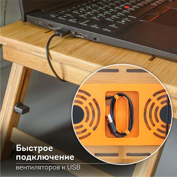 Столик БАМБУКОВЫЙ складной для ноутбука/завтрака, с охлаждением, DASWERK, 532583 - Вид 11