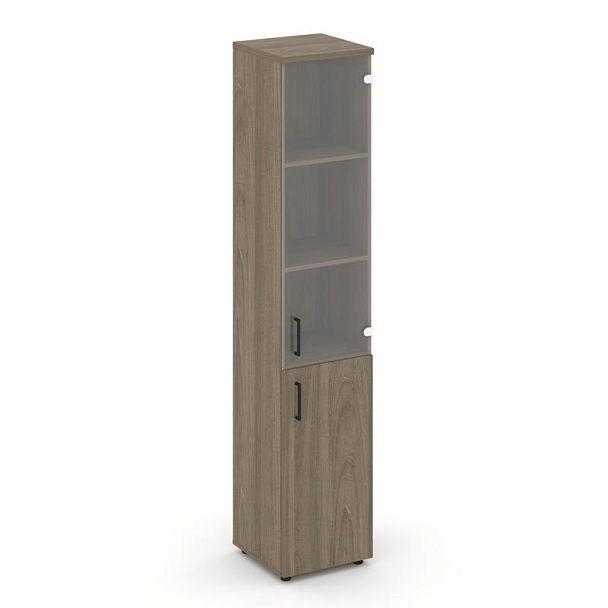 Стайл Проджект Шкаф высокий узкий SN.STU-102(R) Вяз Благородный/Прозрачный/Черный Ручки 400*400*1982 - Вид 1