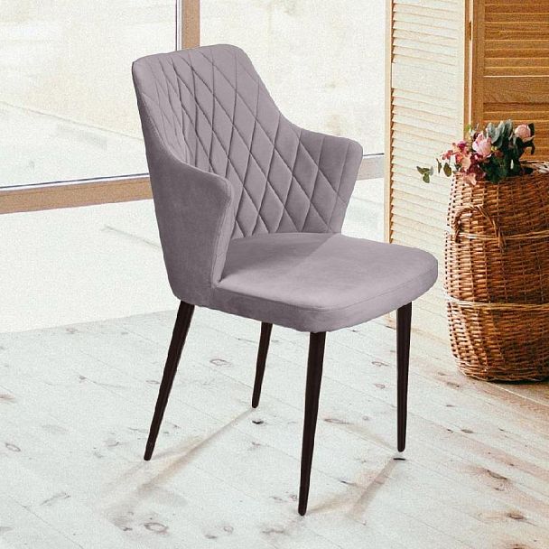 Стул с подлокотниками Hunt ромб, бархат светло-серый 26 / чёрный конус - Вид 15