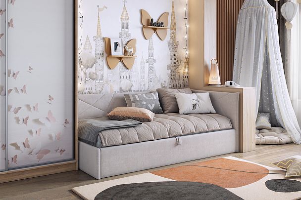 Кровать с подъемным механизмом Квест (Тахта) 90х200 см KM.T-17.2173 галька (велюр) - Вид 4