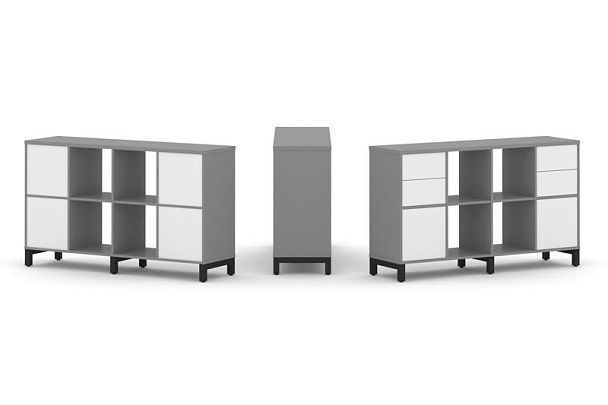 Стайл Проджект Набор стеллажа одностороннего, 2 яруса SN.NS-241 Серый Пепел/Белый/Металл Черный 1488 - Вид 1