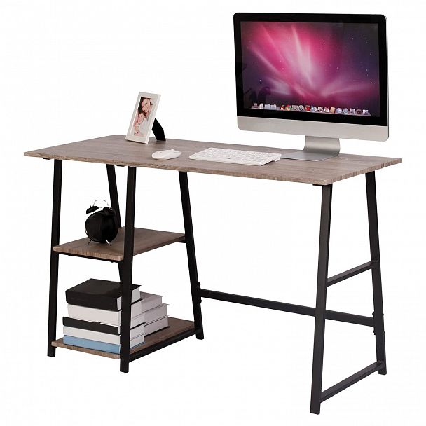 Стол на металлокаркасе BRABIX "LOFT CD-006", 1200х500х730 мм, 2 полки, цвет морёный дуб, 641224 - Вид 11