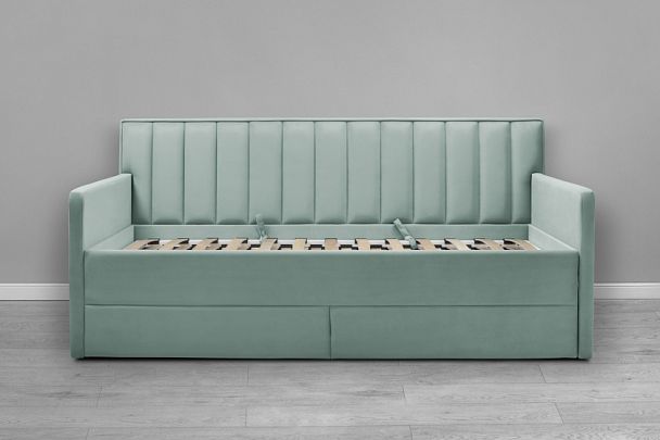 Кровать «Порше» с 2-мя боковинами и доп. спальным местом, бирюзовая - Вид 2