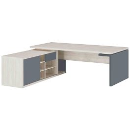 Стол рабочий на опорной креденции левый Zion 200x208x74 дуб шамони светлый - Фото предпросмотра