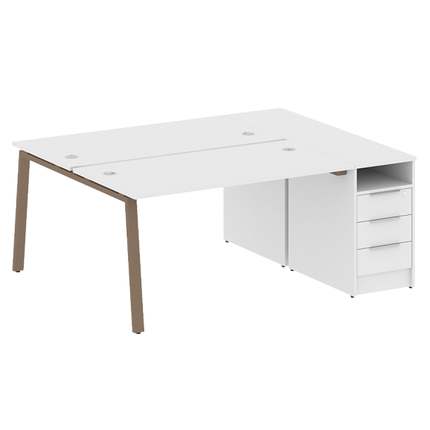 Metal System Р. ст. с тумбой на А-образном м/к БА.РС-СТП-2.3 Белый/Мокко металл 1812*1475*750 - Вид 1