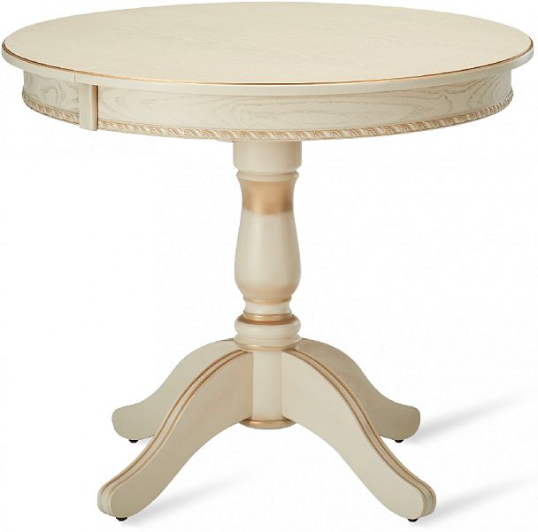 Стол деревянный раздвижной Вэлт D90(120)х90х76 Слоновая кость с золотой патиной - Вид 4