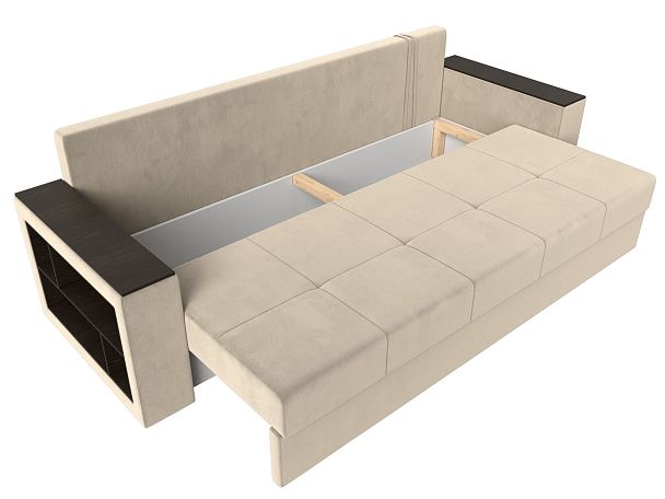 Диван прямой Дубай Лайт полки слева (полностью микровельвет бежевый) - Вид 7