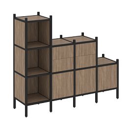 Loft Прямой стеллаж наборный VR.L-17 Дуб аризона/Чёрный металл 1278*446*1458 - Фото предпросмотра