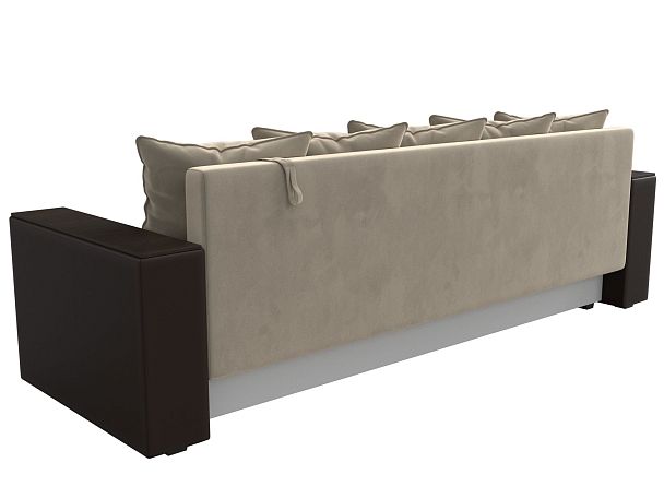 Диван прямой Дубай Лайт полки слева (основа микровельвет бежевый, компаньон экокожа коричневая) - Вид 6