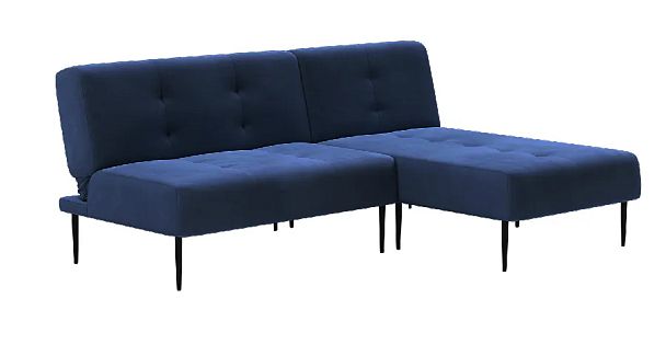 Monaco диван-кровать с шезлонгом, без подлокотников, бархат синий 29 - Вид 1