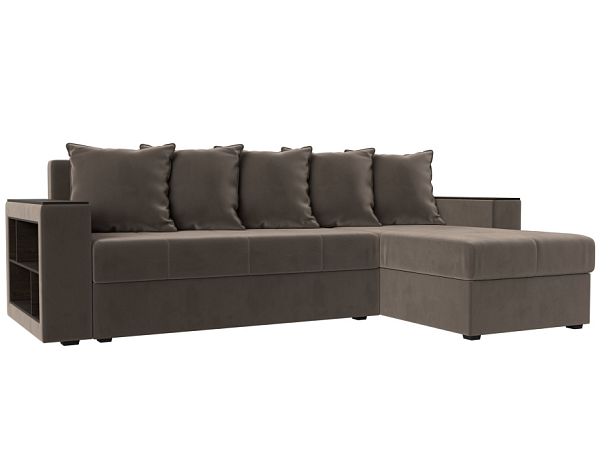 Диван угловой Дубай Лайт угол правый (полностью велюр коричневый) - Вид 1