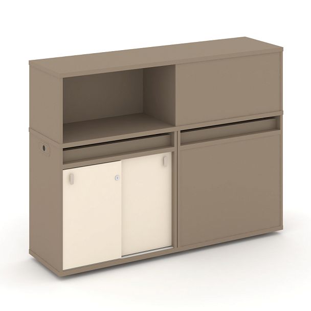 Estetica Набор №20. Тумба двойная+низкая надставка ES.NB.2N-20 Латте/Сатин 1500*410*1135 - Вид 1