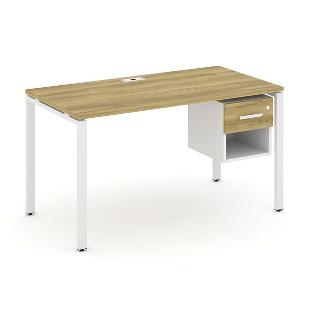 Concept Стол рабочий с подвесной тумбой 1 открытой нишей и одним ящ. CN.SP-119 W Дуб Винченцо/Белый Бриллиант/Металл Белый 1380*720*750 - Вид 1