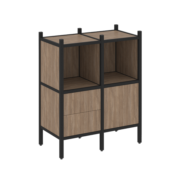 Loft Прямой стеллаж наборный VR.L-02 Дуб аризона/Чёрный металл 862*446*1047 - Вид 1