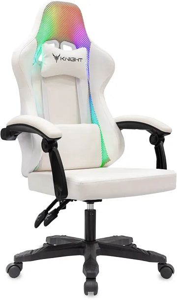 Кресло игровое Knight Wolf RGB белый экокожа/сетка с подголов. крестов. пластик - Вид 1