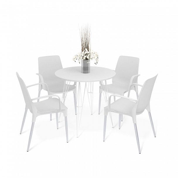 Обеденная группа Sheffilton SHT-DS199 белоснежная шагрень/хром лак/белый - Вид 2