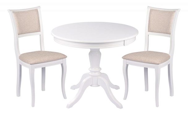Обеденная группа стол Элат D90(130)х90х76 Белый и 2 стула Камир Белый/Кремовая рогожка - Вид 1