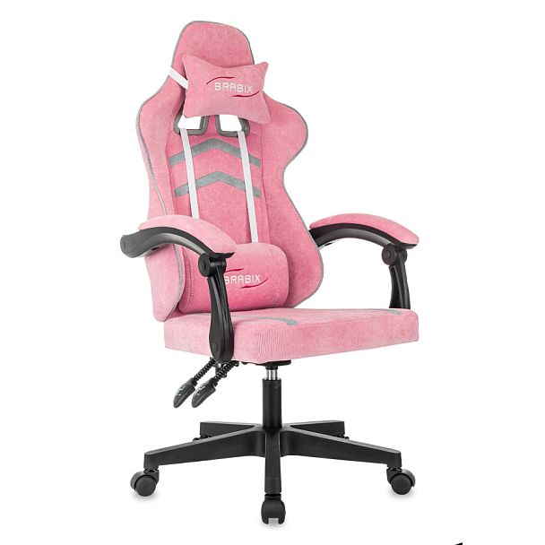 Кресло компьютерное BRABIX ''Shooter GM-123'', 2 подушки, ткань, розовое/серое, 533213 - Вид 1