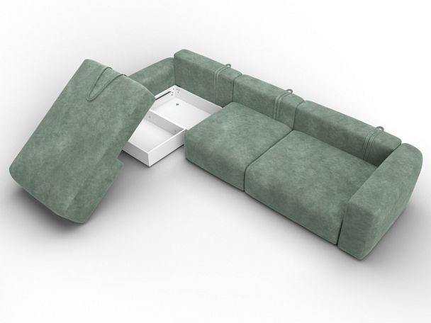 Диван угловой Лига-066 НПБ Лонг угол левый Велюр зеленый - Вид 7