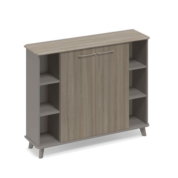 Шкаф средний полузакрытый греденция Time metal ТМ 342 МП/ВЛ/ВЛ мокко премиум (корпус) / вяз либерти (столешница, топ, фасад) - Вид 1