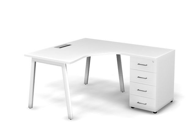 MATRIX 121S154-A Стол эгоном-й с тумбой R, проводник Merida (А-обр. опоры) 1380х1580х775 Белый - Вид 1