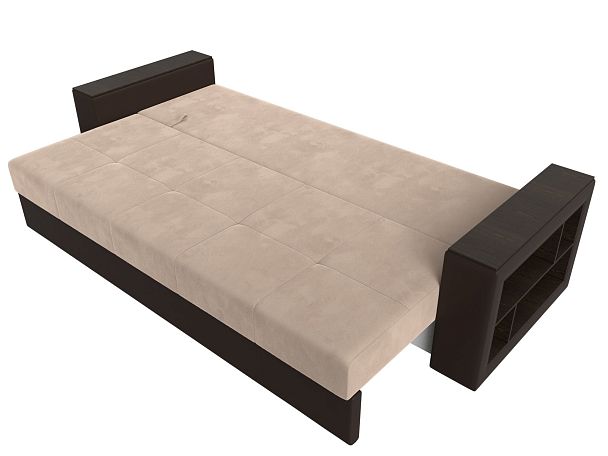 Диван прямой Дубай Лайт полки справа (основа велюр бежевый, компаньон экокожа коричневая) - Вид 8