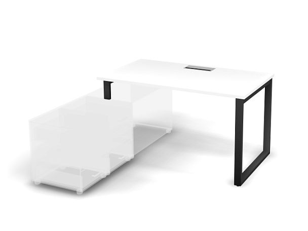 MATRIX 121B104-O Стол прямой с опорой на тумбу, пров. Merida (O-опоры) 1380х780х775 Белый/Темно-серы - Вид 1