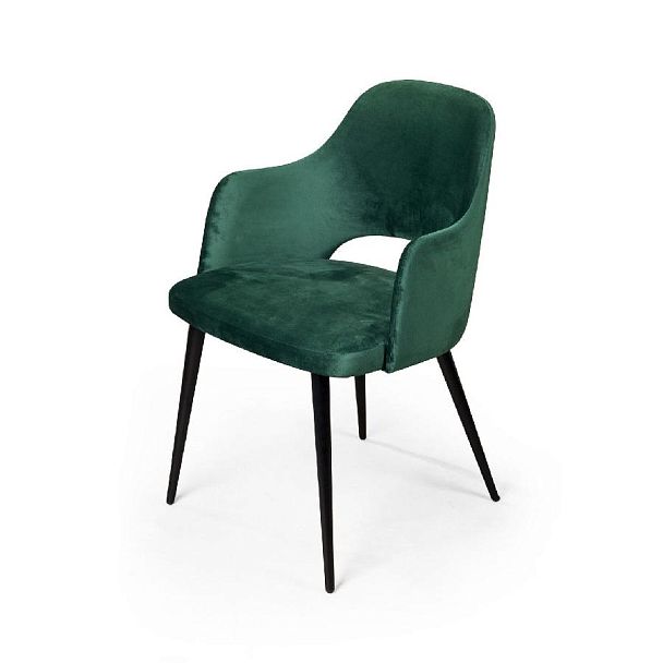 Стул William с подлокотниками, бархат зелёный 19/ черный конус - Вид 7