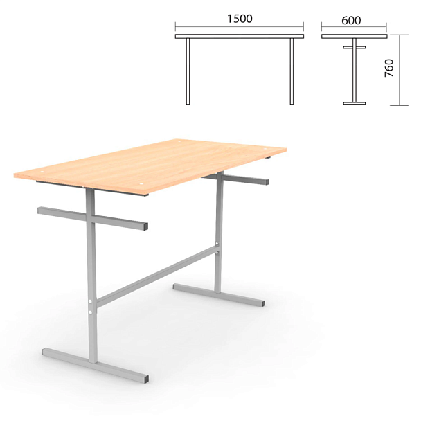 Стол для столовых на 6 мест "ССТ 1500", 1500х600х760 мм, рост 6, каркас металл, ЛДСП, цвет бук - Вид 3