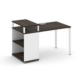 Concept Стол рабочий с опорным стеллажом с верх. горизонтом  CN.SP-205 Дуб Мали/Белый Бриллиант/Металл Белый 1400*720*917 - Фото предпросмотра