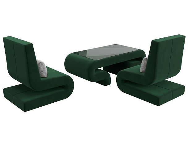 Волна набор 3 - стол, 2 кресла (полностью велюр зеленый) - Вид 5