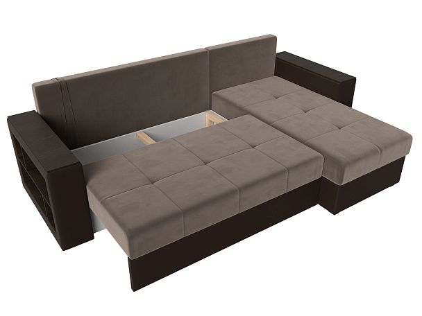 Диван угловой Дубай Лайт угол правый (основа велюр коричневый, компаньон экокожа коричневая) - Вид 8