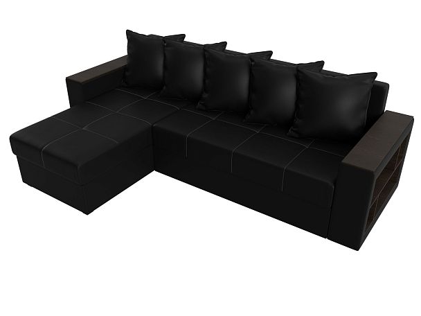 Диван угловой Дубай Лайт угол левый (полностью экокожа черная) - Вид 5