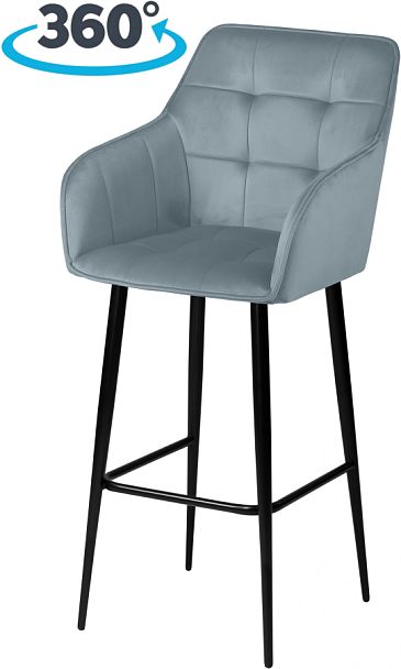 Барное поворотное кресло Мони К, Confetti dusty blue/черный - Вид 1