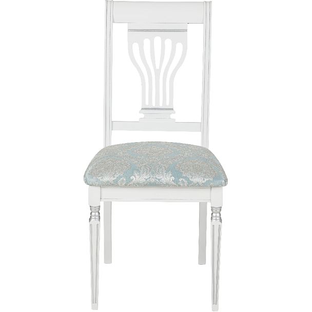 Стул деревянный с мягким сиденьем Мендельс Белая эмаль серебрянная патина/Бирюзовый жаккард - Вид 2