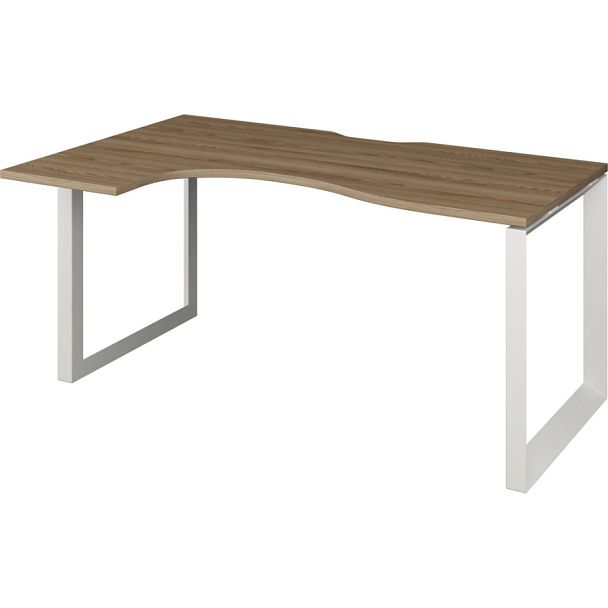 Стол эргономичный левый на металлокаркасе НТМП.О-060.ЛВ Дуб сафари/Белый 1600x1000x750 Аргентум-МП - Вид 1
