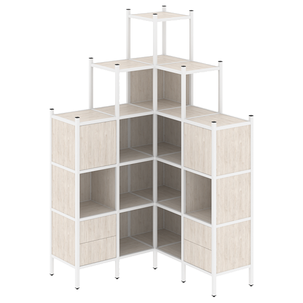 Loft Угловой внутренний стеллаж наборный VR.L-45 Денвер светлый/Белый металл 1278*1278*2280 - Вид 1