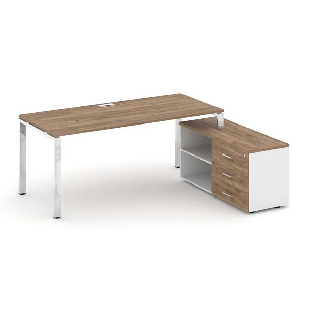 Style Project Direct Lux Стол письменный с греденцией правой M-SN-6P.SRG-023.M(R) Дуб Табак/Белый/Дуб Табак/Нержавеющая Сталь/Хром 1380*800*750 - Вид 1