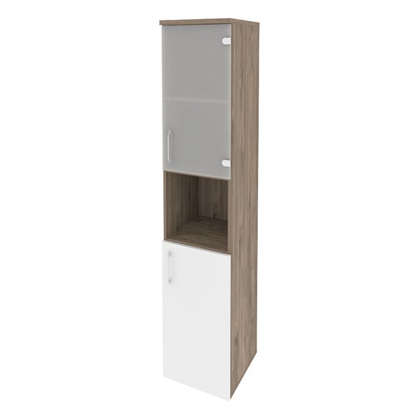 Onix Шкаф высокий узкий правый O.SU-1.4 (R) Тиквуд темный/Белый бриллиант 400*420*1977 - Вид 1